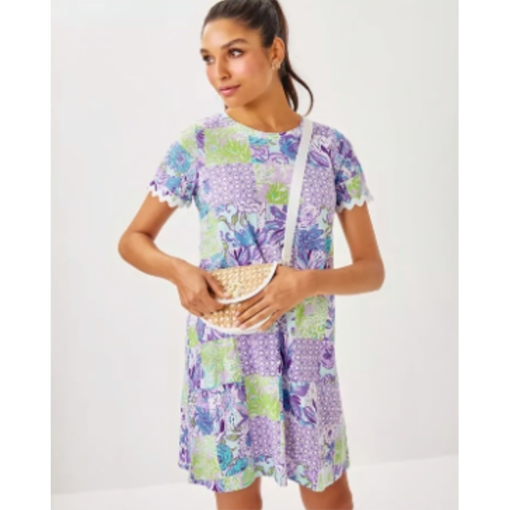 Lilly Pulitzer Cody Short Sleeve Dress Juicy Story Patch Purple Green S 017867